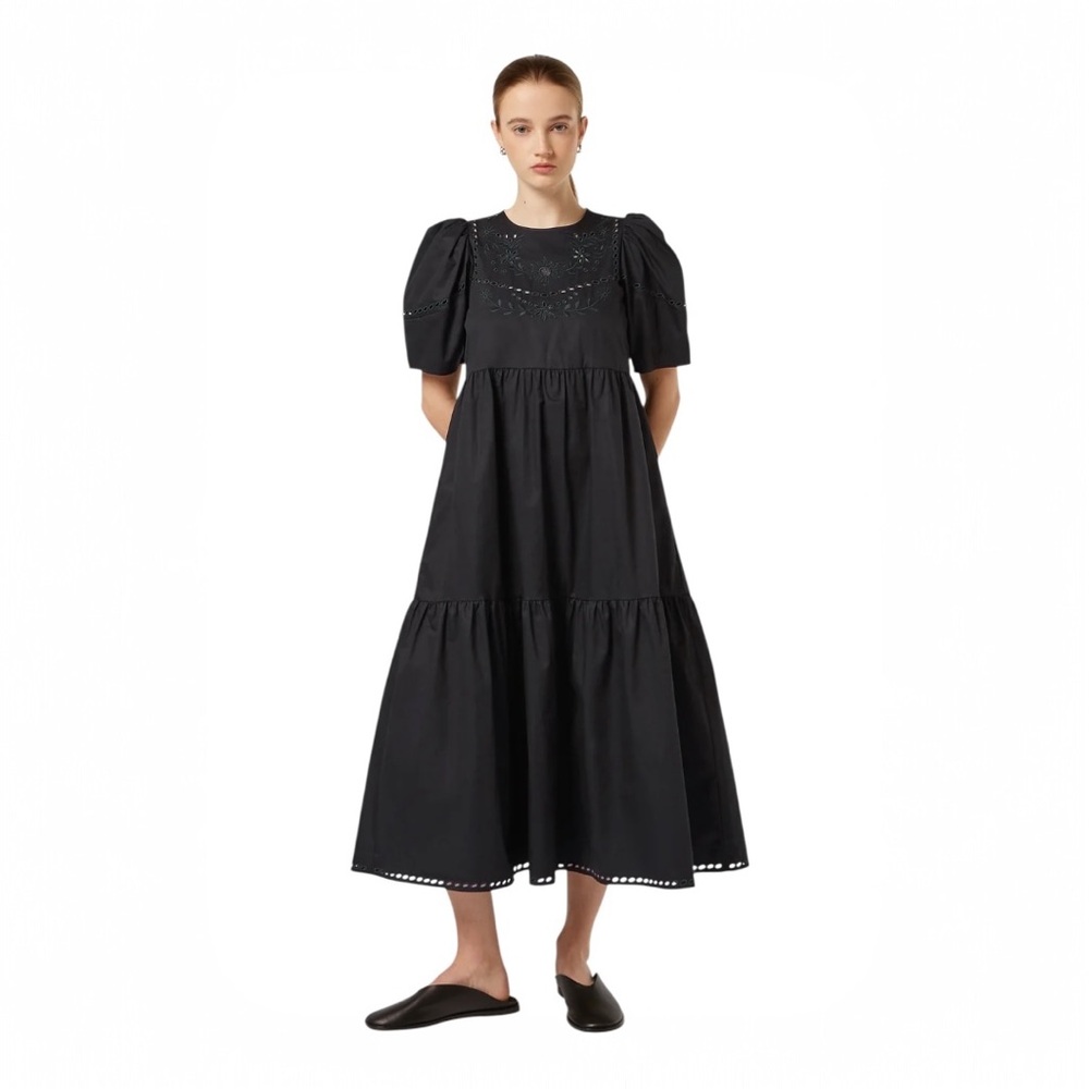 Nwt Scotch & Soda Embroidered Tiered Cotton Twill Broderie Midi Dress